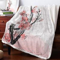 Pink Cherry Blossoms Flower Home Lamb Cashmere Thick Bed Blanket Sofa Winter Warm Sherpa Duvet Covfer Kids Bedspread