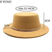 Classic Solid Color Felt Fedoras Hat For Boys Girls Artificial Wool Kids Child Dress Jazz Cap Church Derby Flat Top Hat