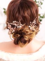 Bridal Headwear Rose gold Rhinestones Crystal Pearls Hair Pin for Wedding set of Headdress of women Ornaments