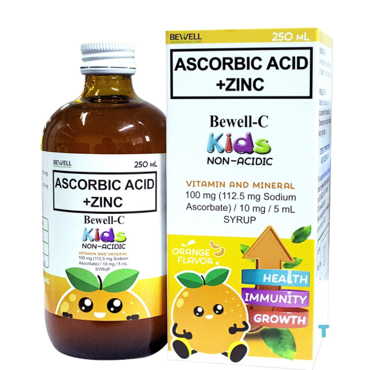Bewell C Vitamins for Kids Non Acidic Vitamin C with Zinc Orange Flavor