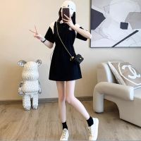 ﹍﹍ Authentic championˉ polo collar dress with waist short sleeves simple 2023 new style t-shirt dress short style slimming