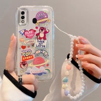 เคส A30 Samsung Galaxy A20หรูหราพรีเมี่ยมโปร่งแสงลายการออกแบบลวดลายน่ารักพร้อมสร้อยข้อมือมุกหัวใจเคสนิ่มปกป้องโทรศัพท์เคสซิลิโคนกันกระแทกกรอบด้านหลัง