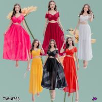 B18763 set 2ชิ้น เสื้อสายเดี่ยว + กระโปรงยาว Set of 2 pieces. Tank top + long skirt.