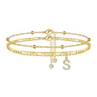 [COD] Cross-border best-selling double-layer letter anklet European and personality 14K gold diamond pendant bead chain Cuban