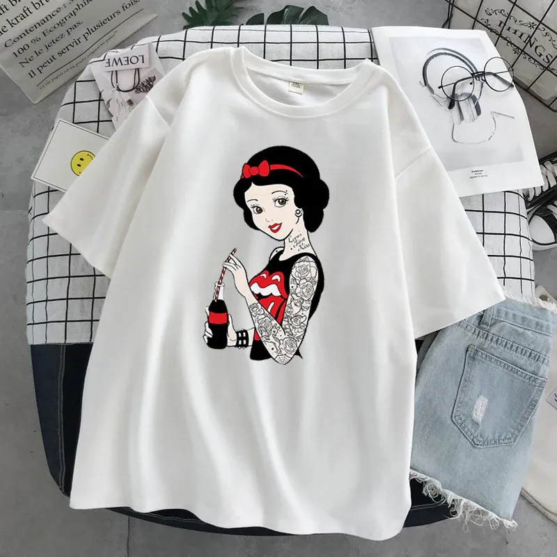 Disney Snow White Princess Women's Fashion T-shirt Kawaii Clothes Black  Casual Aesthetic Top Femme Roupas Femininas - T-shirts - AliExpress