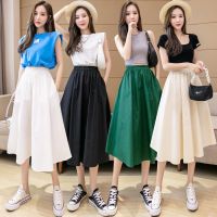 COD ◈✲✼ qafh47 New Solid Korean A-line Skirt with hip wrapped high waist elastic waist and versatile skirt