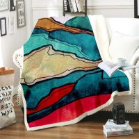 2023 New 3D Hand-painted Wave Mountain Printed Sherpa Fleece Adults Throw Blanket Cast Boy Plush Throw Blanket On The Sofa For Bed