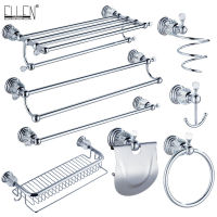 Bathroom Hardware Set Crystal Bath Towel Shelf Toilet Paper Holder Sliver Chrome Towel Bar Toilet Brush Holder Robe Hook EL8130