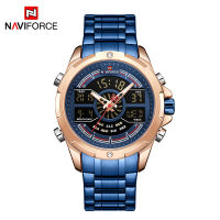 Naviforce นาฬิกาแบรนด์ชั้นนำบุรุษธุรกิจแฟชั่นส่องสว่างแบบ Dual Time สัปดาห์แสดงปลุกนาฬิกาข้อมือสแตนเลสกันน้ำ