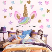 Diy Gold Unicorn Wall Sticker for Childrens Room Cartoon Star Decal Removable Background