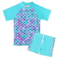 ❁✸ BAOHULU Short Sleeve Girls Swimsuit Cyan Scale Kids Swimwear Set Bathing Suit upf 50 Beach Swimming Suit for Child 2021 Summer