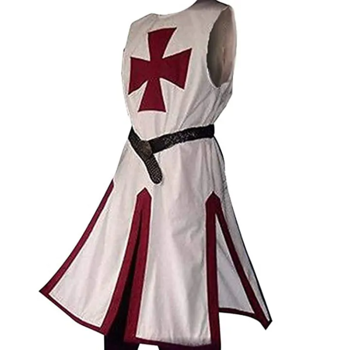 Medieval Knights Templar Crusader Costume Mens Vest Tunic Long Cross