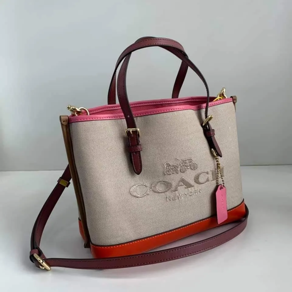 Coach C4085 Mollie Tote 25 in Colorblock NATURAL/MANGO Multi