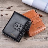 Men Wallet Genuine Leather Male Small Clutch Hasp Double Zipper Design Short Coin Purse ID Card Holder Black Brown Dropshipping