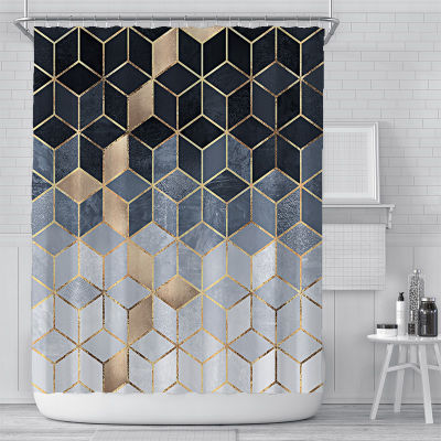 Black and White Gray Gradient Shower Curtain Nordic Cube Simple Geometric Bathroom Curtain Waterproof Shower Curtains