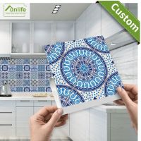 Funlife CUSTOM10/15/20/25/30cm Self-Adhesive Blue White Porcelain Tile Stickers Kitchen Bathroom Furniture Decoration pack of 10