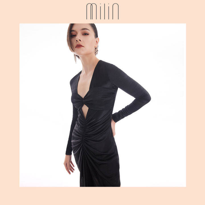 milin-long-sleeves-sweet-heart-ruched-mini-dress-เดรสสั้นแขนยาวดีเทลแต่งรูดช่วงอก-corylus-dress