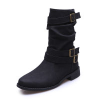 Women Faux Leather Winter Boots - Mid Calf Dressy Booties With Buckler Low Heel &amp; Wide Calf Fit!