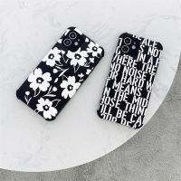 Painted Lambskin Black Bottom Flower Silicone Case For iPhone 13 12 11 Pro XS Max X XR 8 7 6 6s Plus SE 2020 Phone Cases