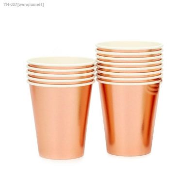 ♟☬ 32 Pcs Rose Gold Disposable Paper Cups Birthday Wedding Party Tableware Supplies Decorations