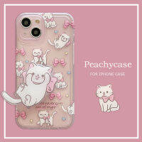 เคสเคสโทรศัพท์แบบตั้งได้แมวรูปโบว์สีชมพูน่ารักเข้ากันได้กับ iPhone 15 14 13 12 Pro Max 11 13pro 15 Promaximd เคสฝาครอบด้านหลังกันกระแทกใส