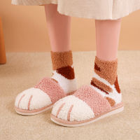 Winter Cute Cat Paw Designer House Women Fur Slippers Floor Mute Bedroom Lovers Warm Plush Shoes Indoor Ladies Fluffy Slides