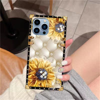 เคส Vivo Y02s Y16 Y22 Y22s Y35 Y20 Y12a Y12s Y21 Y21s Y33s Y50 Y02 Y15a Y15s Y77 Y11 Y15 Y12 Y19 Y95 Y91เคสลายดอกทานตะวันประดับเพชรสำหรับเด็กผู้หญิง casing PC แข็งป้องกันกันกระแทก TPU สี่เหลี่ยมหรูหรา