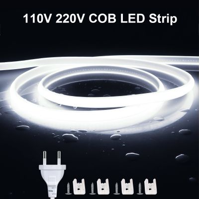 110V 220V COB LED Strip Lights CRI RA90 288LEDs/m Flexible Outdoor Lamp Waterproof LED Tape EU Plug Kitchen Home Room Decoration LED Strip Lighting