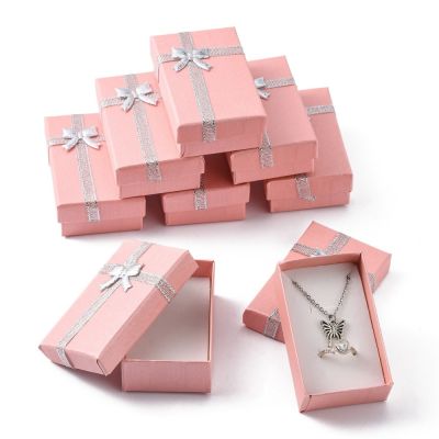 ♗♠✌ 24pcs Cardboard Jewellery Gift Boxes Display For Jewelry Packing Box Pink with Bowknot and Sponge Inside 80x50x25mm