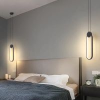 Minimalist Black Ring Pendant Lamp with Long Wire Dimmable LED Ceiling Hanging Light for Restaurant Bedroom Bedside Decor lamp