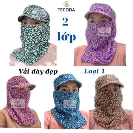 Nón khăn trùm đầu ninja chống nắng vải cotton 2 lớp hoa thị tối đủ màu - ảnh sản phẩm 1
