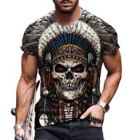 New 2021 summer mens T-shirt Scary Skull 3D digital printed round neck short sleeve plus size mens wear