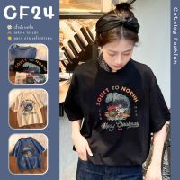 ꕥCatalog Fashionꕥ เสื้อยืดคอกลมแขนสั้น 3 สี อกสกรีนลายซานต้าครอส