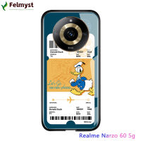 สำหรับ Realme 11 5G Realme Narzo 60 5G Creative ตั๋วเครื่องบินการ์ตูนมิกกี้มินนี่เม้าส์โดนัลด์เดซี่ Duck เคสกระจกนิรภัยมันวาวฝาหลัง