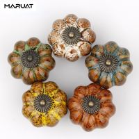 ☋๑ Pumpkin Ceramic Handle for Cabinets and Drawers Leopard Kitchen Cabinet Handle Vintage Knob for Drawer European Furniture Handle