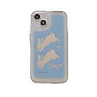 Korean INS Acrylic Back Mirror Blue Rabbit Print Hard Case for iPhone 14 13 Pro Max Back Phone Cover for 12 11 Pro Max Capa Phone Cases