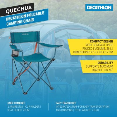 🔥ของดี🔥Decathlon Foldable Camping / Outdoor Chair (110Kg support, Compact) - Quechua