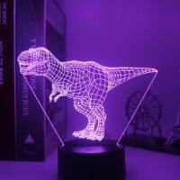 ☍✘♧  3 d tyrannosaurus rex night light bedroom nightstand furnishing articles 7 colour remote control 16 gradient cracks base