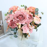 Artificial Flowers Retro Silk Rose Bouquet Hydrangea Peony Vintage Bride Holding Fake Flower Home Wedding Decoration Accessories Shoes Accessories