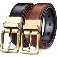 Mens Leather Reversible Belts Adjustable Antique Style Rotated Buckle 2 In 1