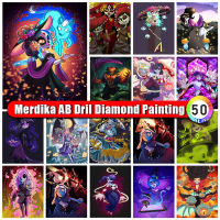 Merdika ถุงซิป AB ภาพวาดเพชรฮาโลวีนสแควร์รอบเพชรโมเสคเย็บปักถักร้อยสาวการ์ตูนภาพตกแต่งบ้านของขวัญ