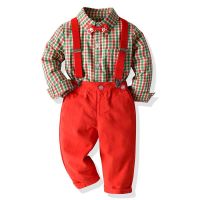 Christmas Baby Boy Gentleman Suits Kids White Shirt with Bow tie Shirt+Red Suspenders Trousers Sets Kids Party Dress Clothing