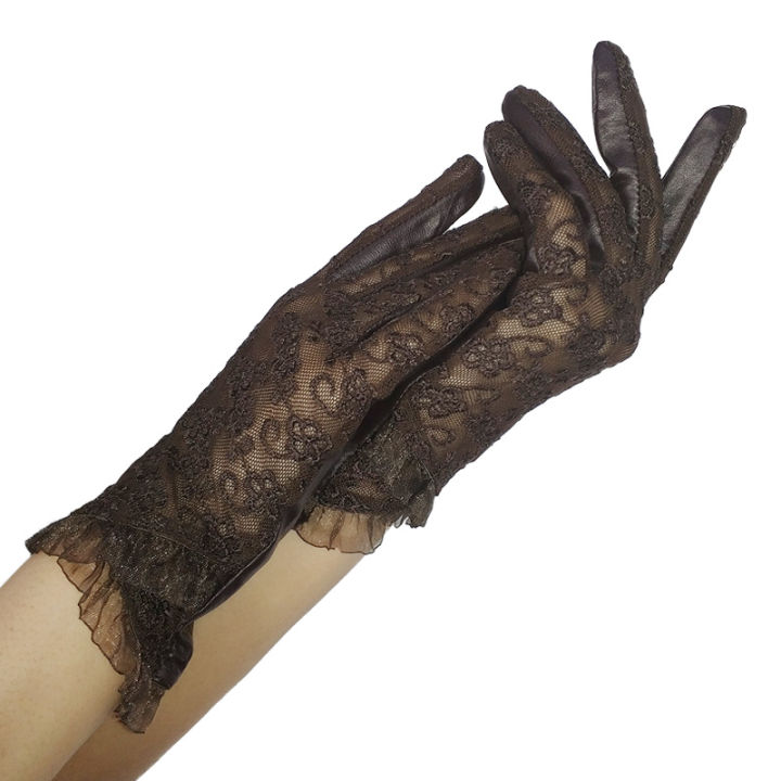 2021CHING YUN Women Lace Gloves 2019 New Spring Woman Ultra-thin Gloves Leather Solid Womens Fashion Soft Sheepskin Ladies Gloves