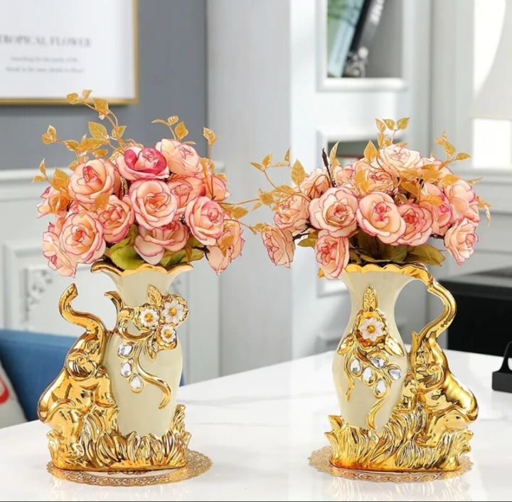 แจกันแก้วทองทางเข้าห้องนั่งเล่นในบ้านสไตล์มินิมอลสไตล์โมเดิร์นเครื่องประดับหรูหราทรงดอกไม้ประดับโต๊ะ