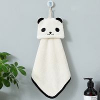 ✐☇❐ 42cmx25cm Cute Panda Hangable Pocket Coral Fleece Hand Towel Kids Cartoon Kitchen Bathroom Thick Absorbent Quick-drying Towel