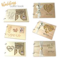 ✈▨ 20 Page Wedding GuestBook Wooden Guest Book Personalised DIY Photo Book Signature Guest Books Heart Shape Decora Book