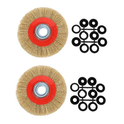 2Pcs 8 Inch 200mm Steel Flat Wire Wheel Brush with 10Pcs Adaptor Rings for Bench Grinder Polish