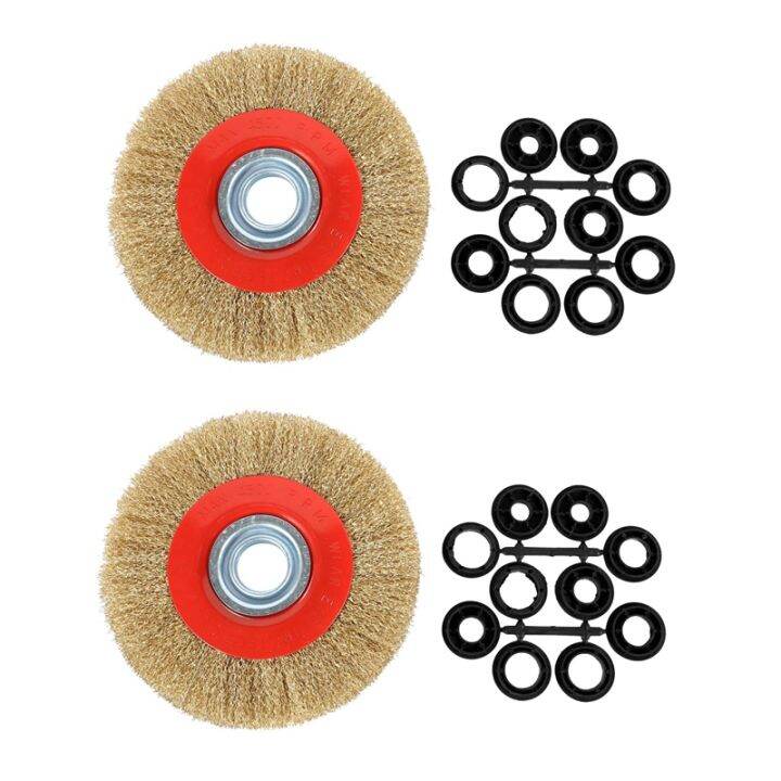 2Pcs 8 Inch 200mm Steel Flat Wire Wheel Brush with 10Pcs Adaptor Rings