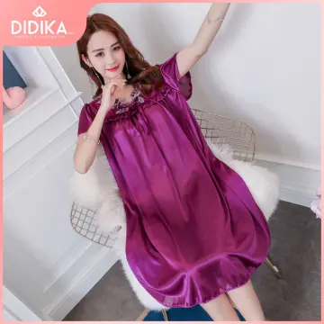 Pink Sexy Long Loose Silk Sleep Shirt Silk Nightshirt for Women