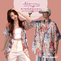 เสื้อฮาวาย พร้อมส่ง ?M L XL 2XLครบไซต์ เสื้อเชิ้ต ลายเหมียวและพองเพื่อน  เสื้อคอปก เสื้อสงกรานต์